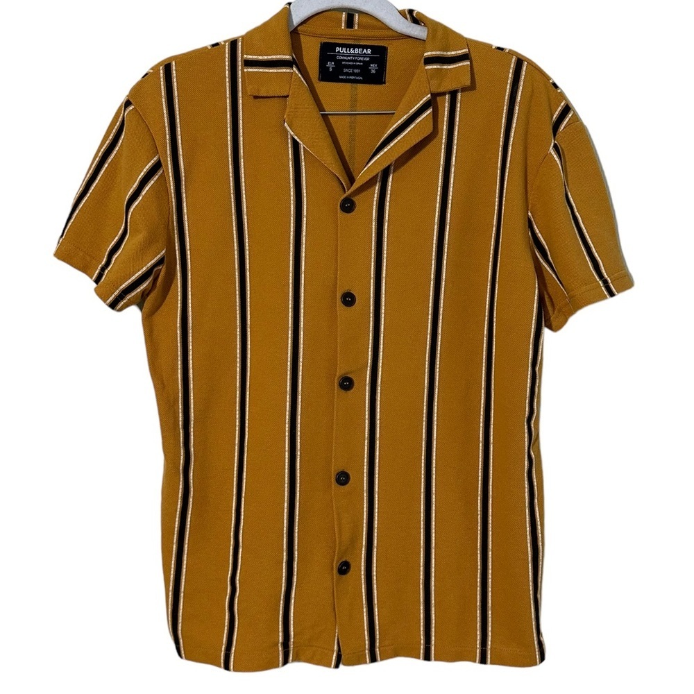 Pull&Bear Vertical Stripe Button Up Knit Shirt S - image 2